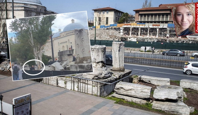 Arap turistler tarihi kalıntılarda yemek yiyor